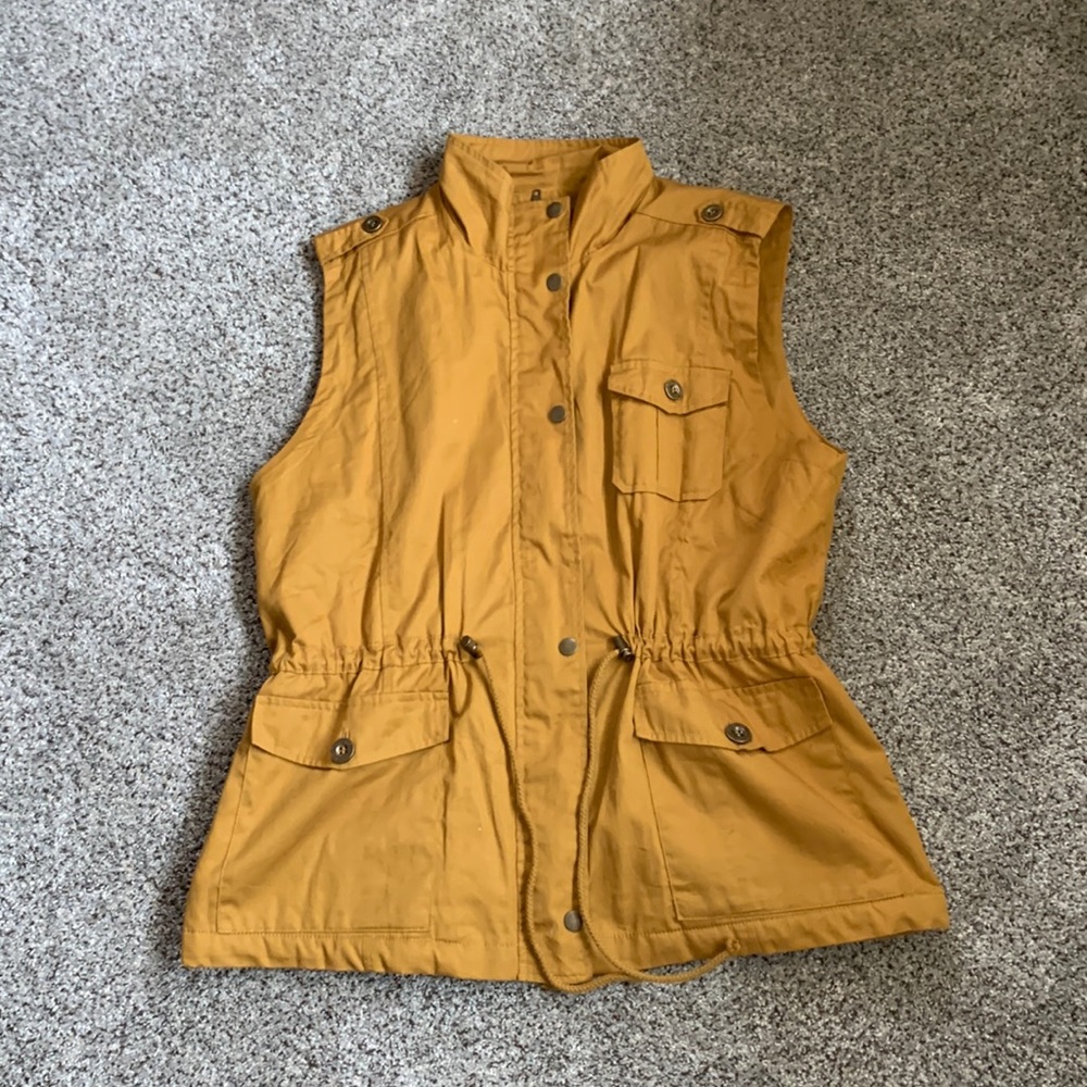 Warm Mustard Cargo Faux Fur Lined Vest XL